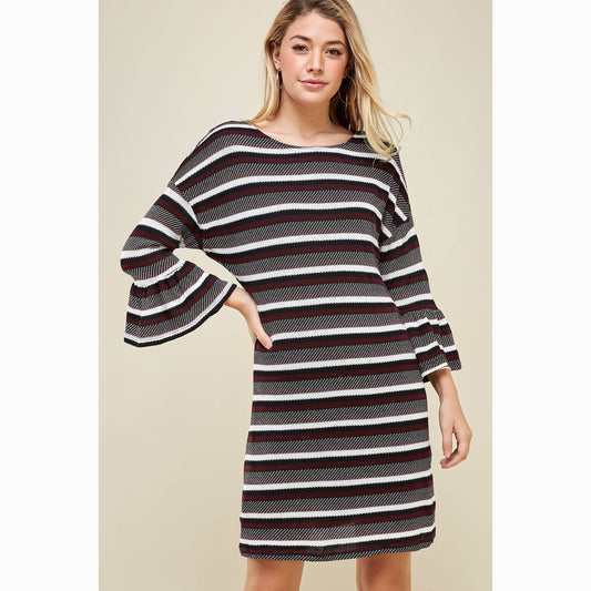 Round Neck Multi Striped Long Sleeve Sweater Dress - Pink Julep Boutique