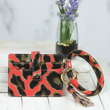 Vivi Card Wallet and Oversized Halo Bangle- Red Leopard