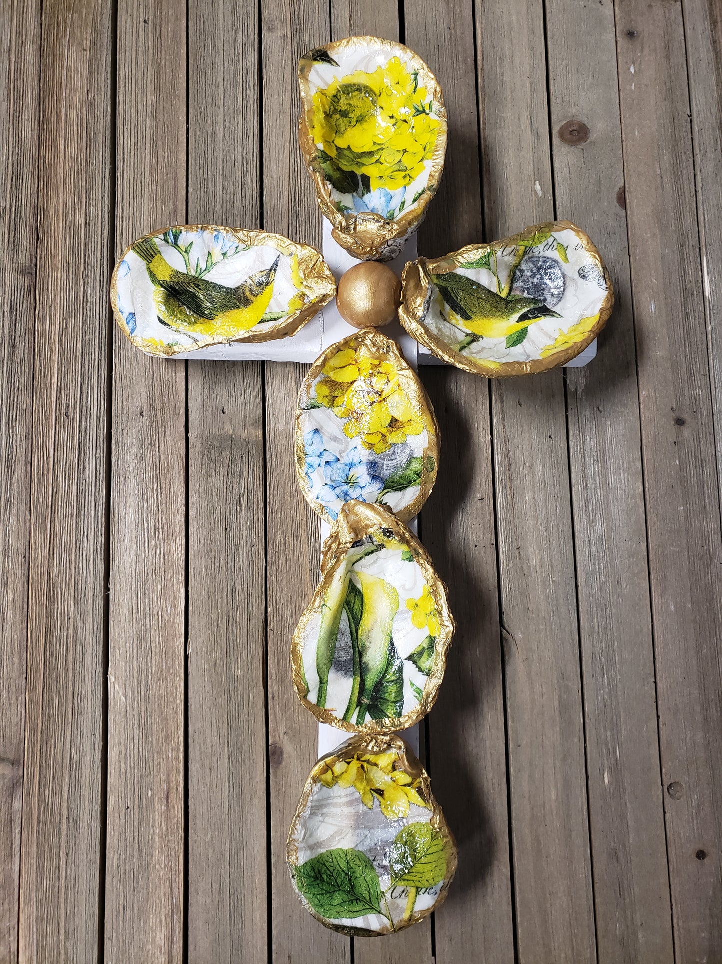 Handmade by Jane - Yellow Floral Birds Cross