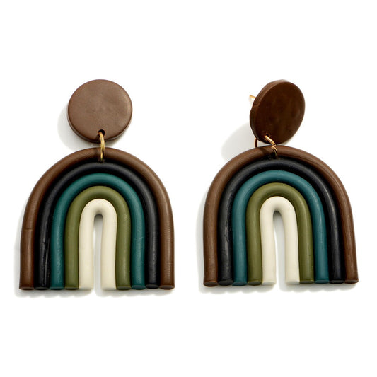 Brown Multi Polymer Clay Drop Rainbow Earrings