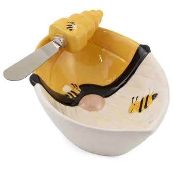 Bee Gnome Ceramic Bowl & Spreader Set