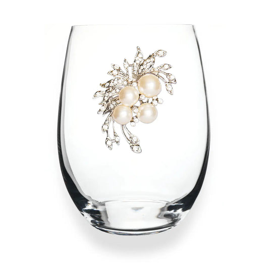 Pearl Bouquet Jeweled Stemless Wine Glass