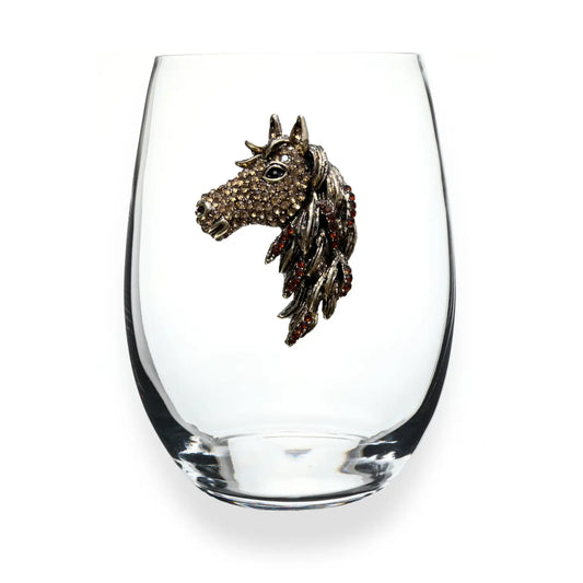 Gold and Brown Horse Head Stemless Wine Glass