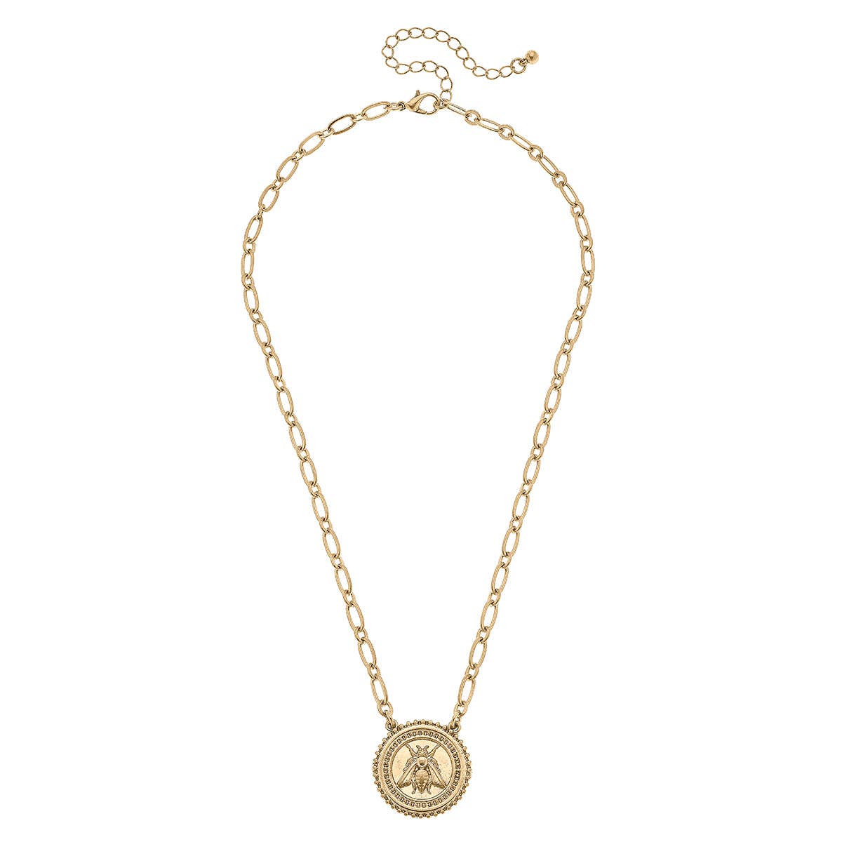 Nicolette Bee Medallion Pendant Necklace in Worn Gold