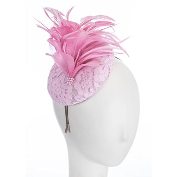 Nadia Lace Covered Pillbox Fascinator- Pink