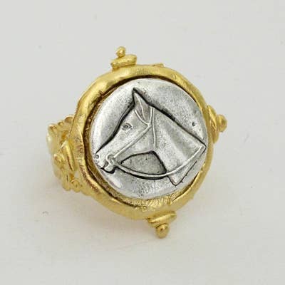 Susan Shaw Handcast Gold and Silver Intaglio Horse Adjustable Ring