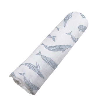Blue Shadow Whales Bamboo Swaddle