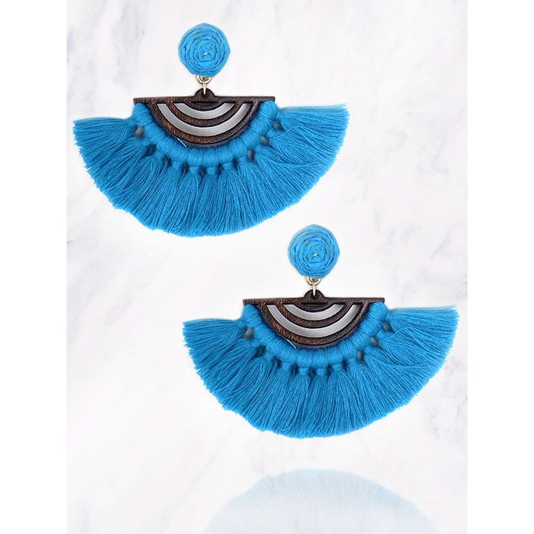 Fan Shape Tassel Earrings- Blue