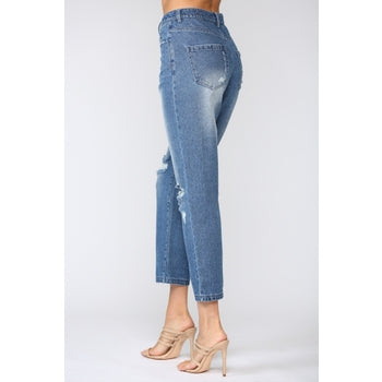 Distressed Loose Fit High Rise Jean
