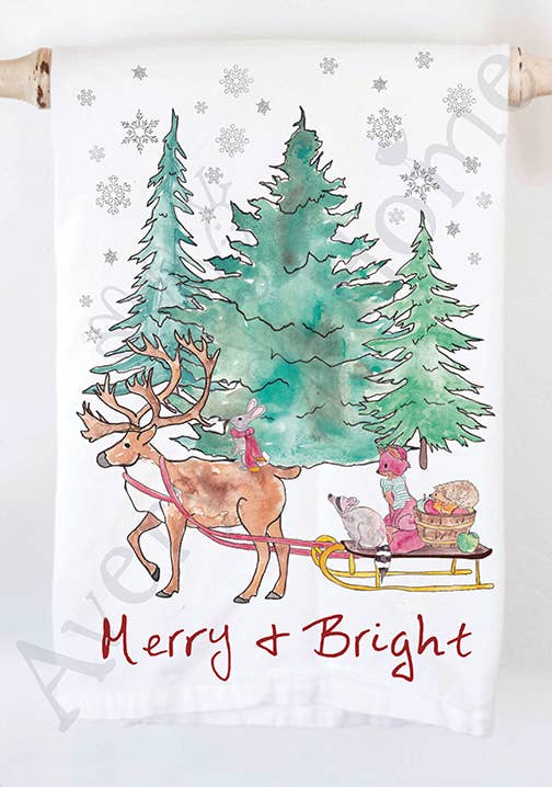 Merry & Bright Christmas Sleigh Ride Goshen Tea Towel