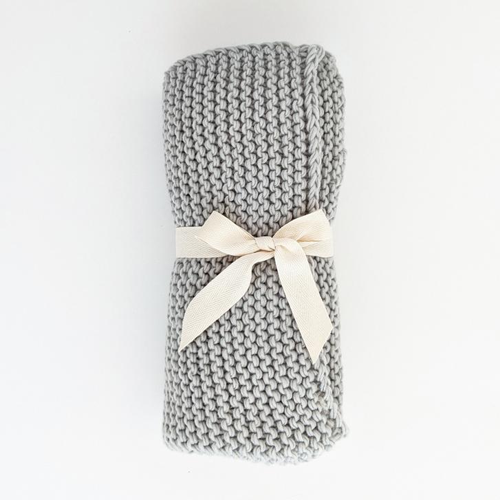 Light Grey Garter Stitch Knit Blanket