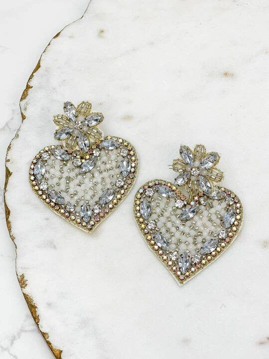 Glitzy Rhinestone Heart Dangle Earrings