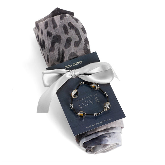 Scarf + Bracelet Gift Set- Black