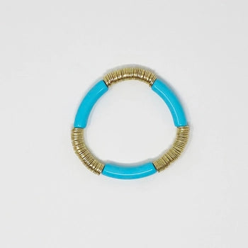 Acrylic Tube Bracelet with Gold Accents -Aqua