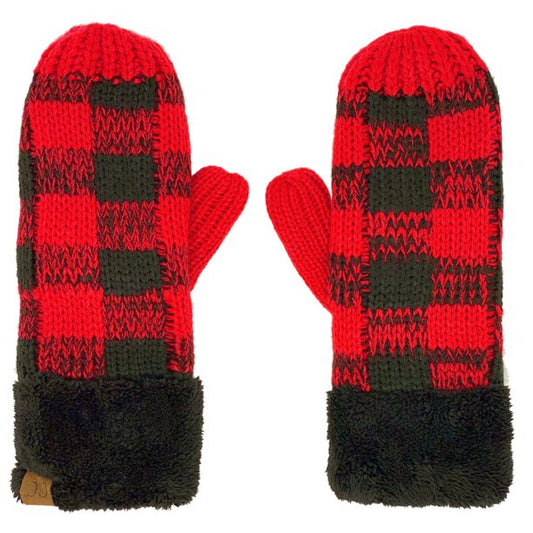C.C Black & Red Buffalo Plaid Mitten Gloves