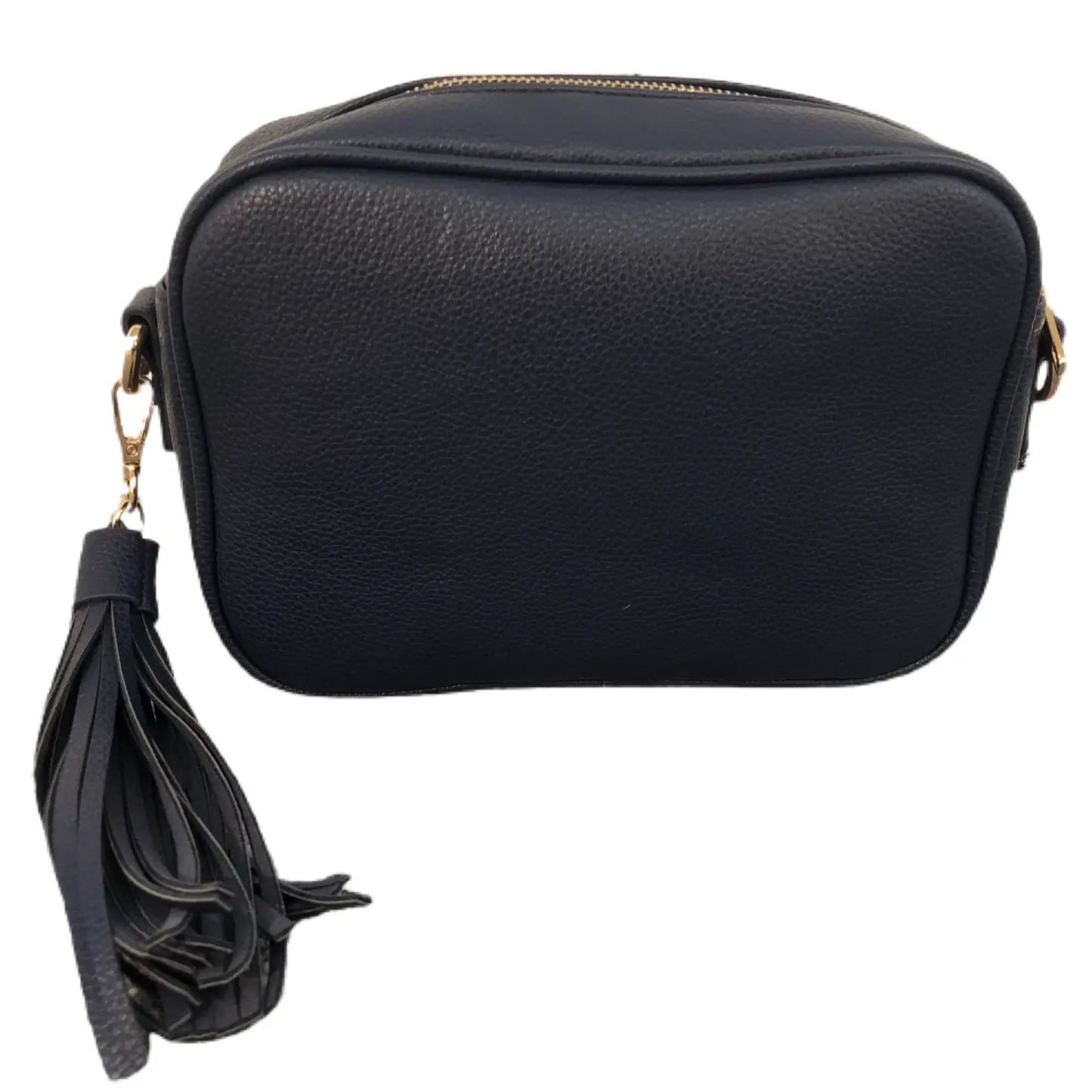 Navy Pebbled Zip Top Tassel Bag- No Strap
