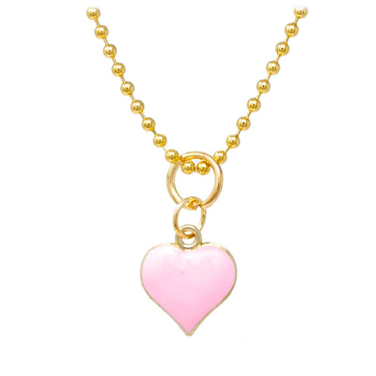 Pink Heart Gold Charm Necklace