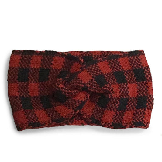 Knit Plaid Headwrap- Red