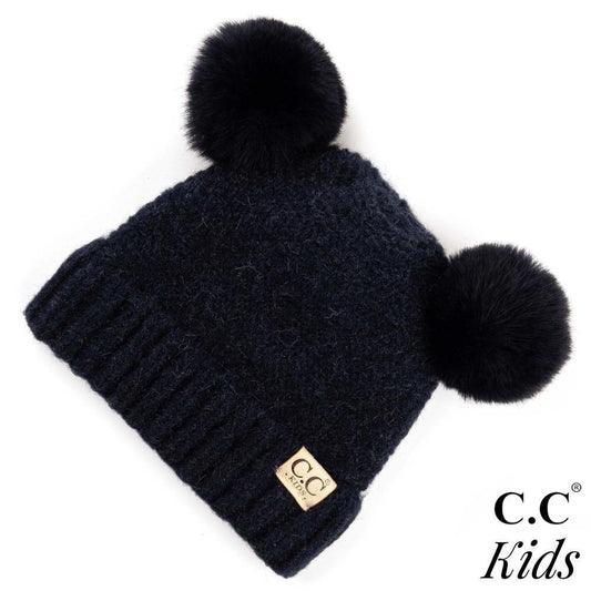 C.C Kids Ribbed Knit Double Pom Beanie- Navy - Pink Julep Boutique