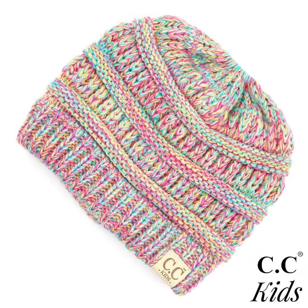 C.C Kids Multicolor Knit Ponytail Beanie - Pink Julep Boutique