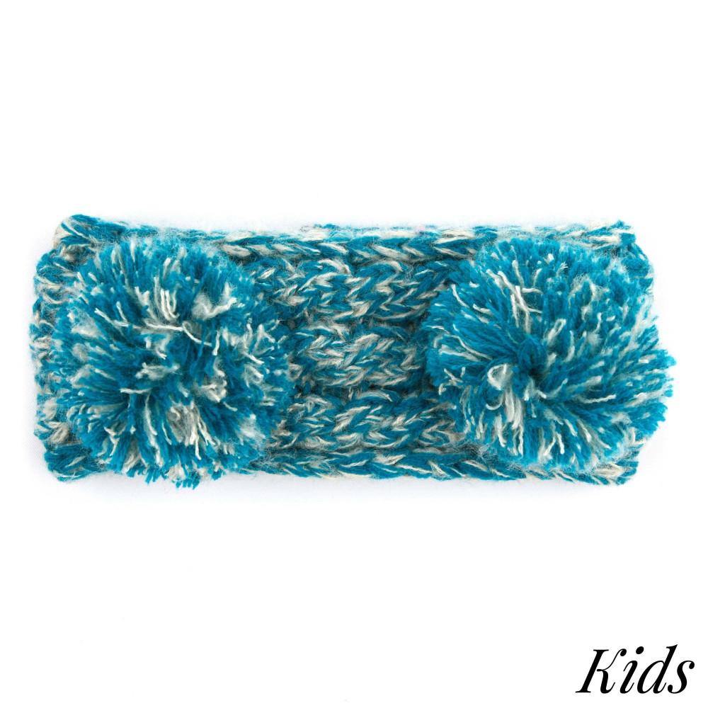 Kid's C.C Two Tone Double Pom Headwrap With Fuzzy Lining- Teal - Pink Julep Boutique
