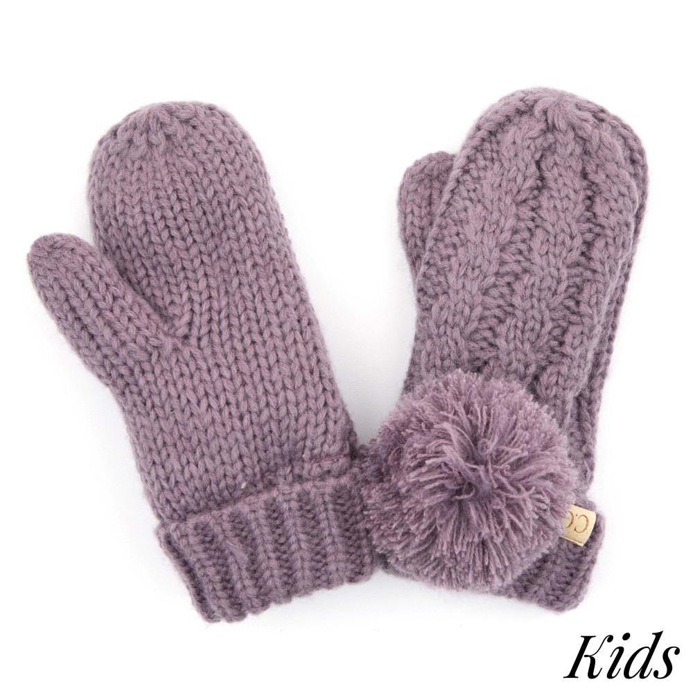Kid's C.C Cable Knit Pom Mitten- Violet - Pink Julep Boutique