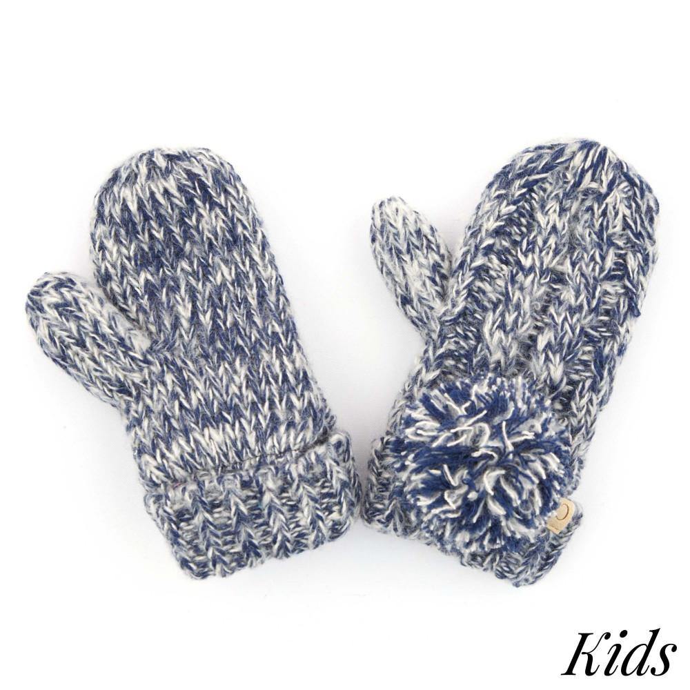 Kid's C.C Two Tone Pom Gloves with Fuzzy Lining- Navy - Pink Julep Boutique