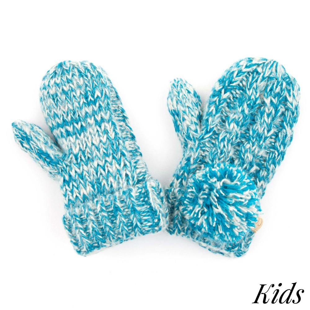 Kid's C.C Two Tone Pom Gloves with Fuzzy Lining- Teal - Pink Julep Boutique