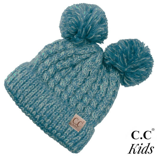 CC Kid's Double Pom Beanie in Teal/Gray - Pink Julep Boutique