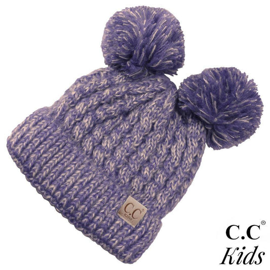 CC Kid's Double Pom Beanie in Purple/Gray - Pink Julep Boutique