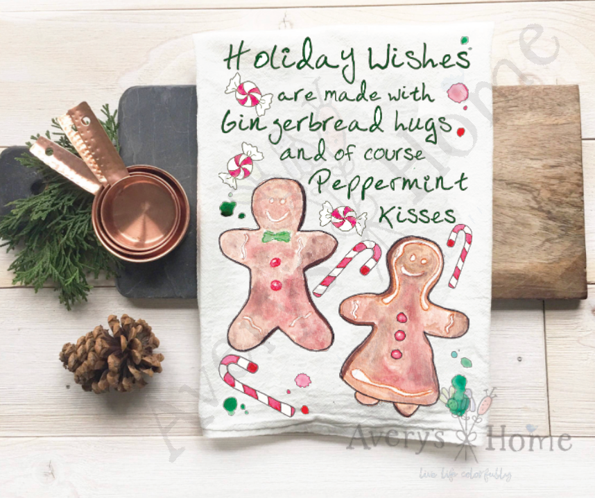 Christmas Peppermint Wishes Holiday Tea Towels