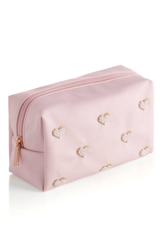 Blush Heart Pearl Embellished Zip Pouch