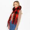 Soft Buffalo Check Scarf with Fringe Tassel- Red