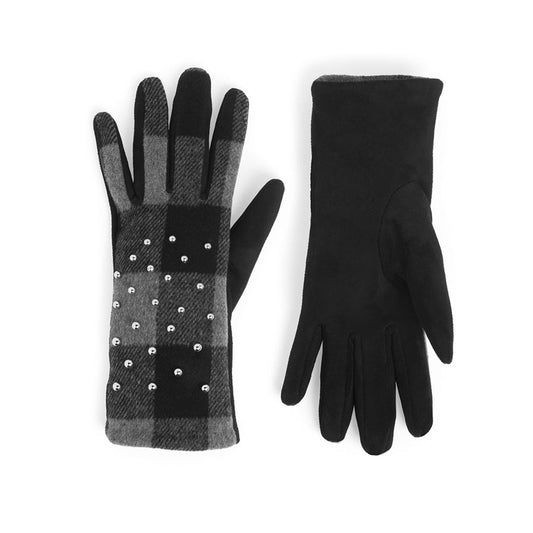 Studded Plaid Touchscreen Glove- Grey