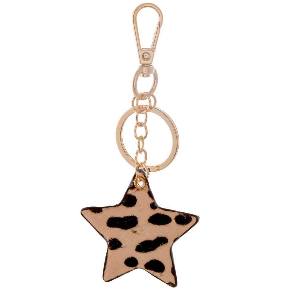 Brown Leather Cow Hide Star Keychain