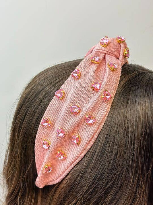 Jewel Hearts Embellished Headbands: Light Pink