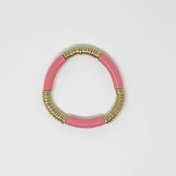 Acrylic Tube Bracelet with Gold Accents -Bubblegum Pink