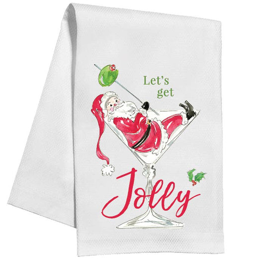 Let's Get Jolly  Handpainted Santa Cocktail Kitchen Towel