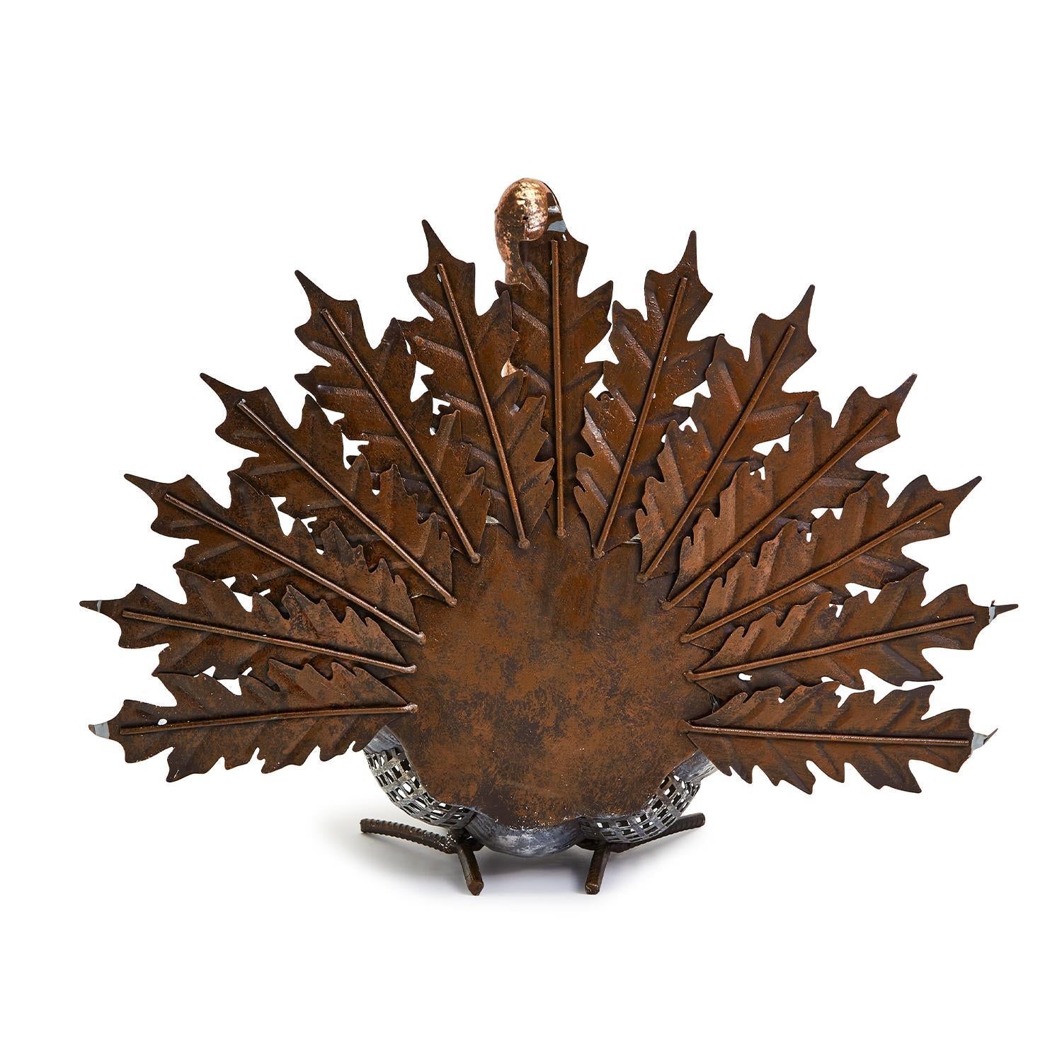 Hand-Crafted Galvanized Metal Turkey with Metallic Leaf Accent