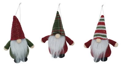 Red, Green, & White Christmas Gnome Knitted Ornament- Assorted 3 Styles