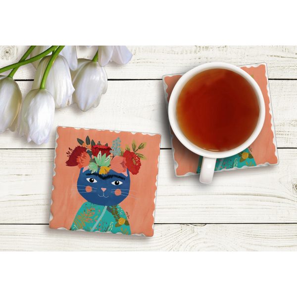 Single Tile Coaster – Floral Pets-Frida
