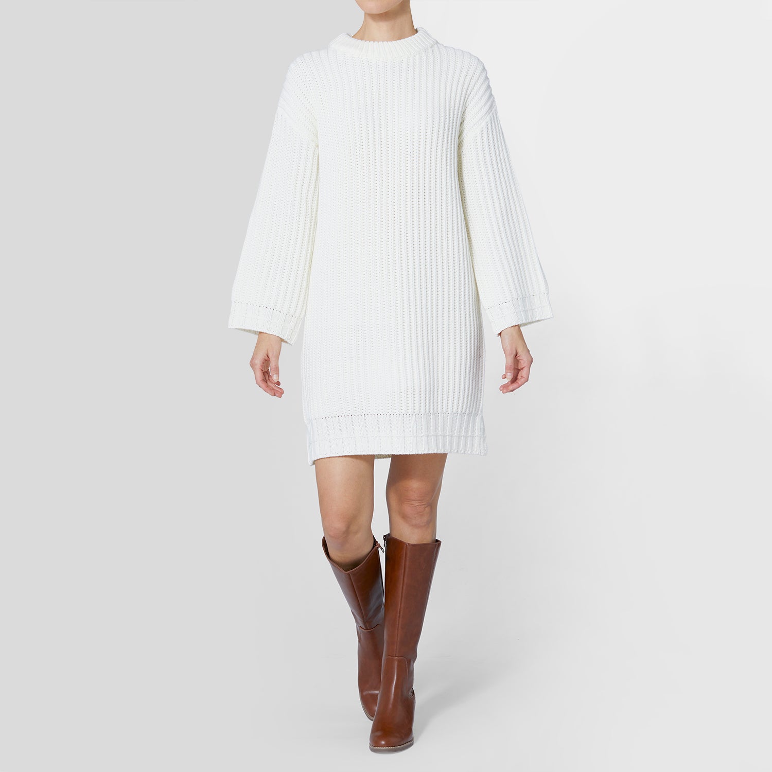 Monica Long Chunky Sweater Dress- Cream