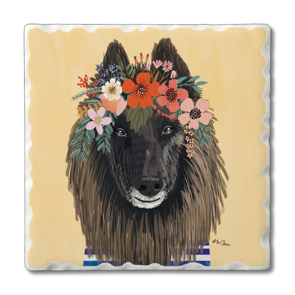 Single Tile Coaster – Floral Pets-German Shepherd