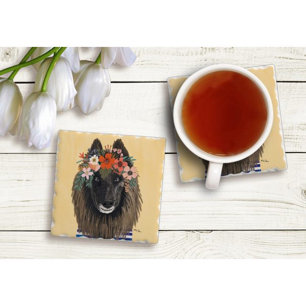 Single Tile Coaster – Floral Pets-German Shepherd
