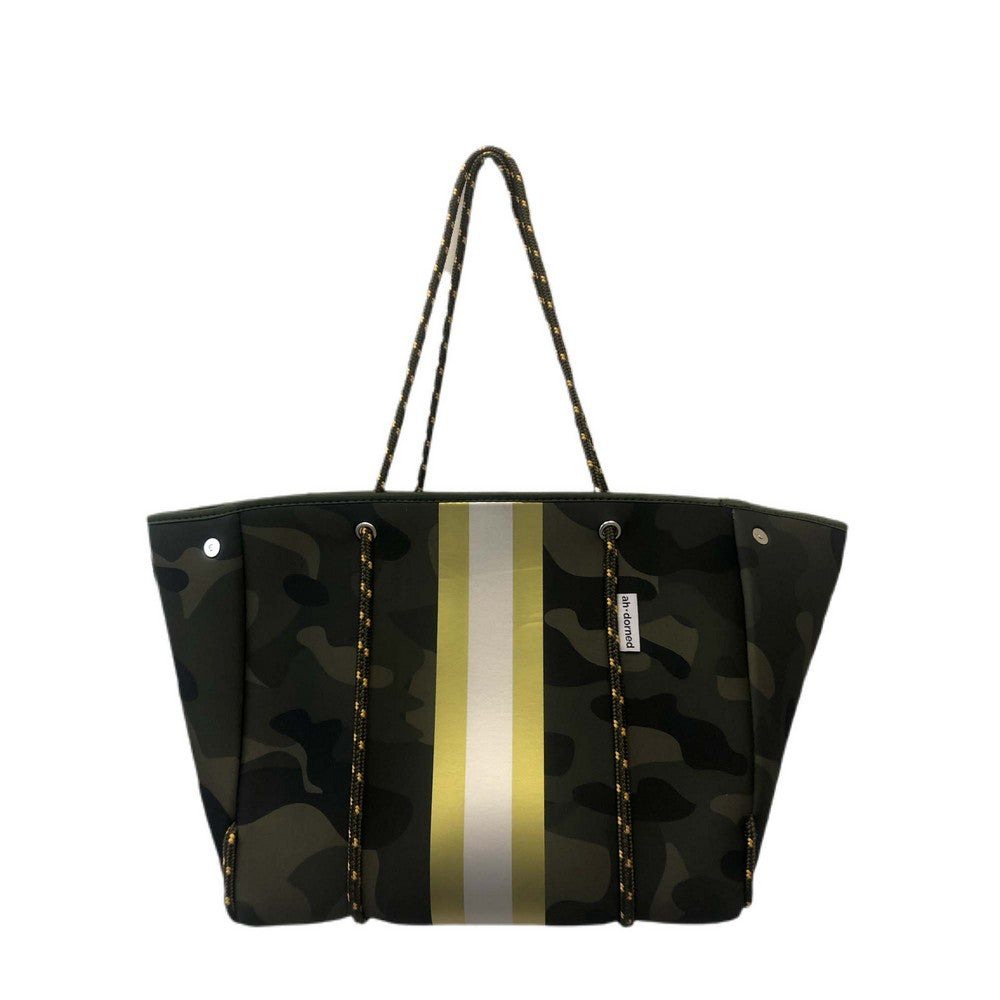 Army/Gold/White Neoprene Tote With 2 Stripes