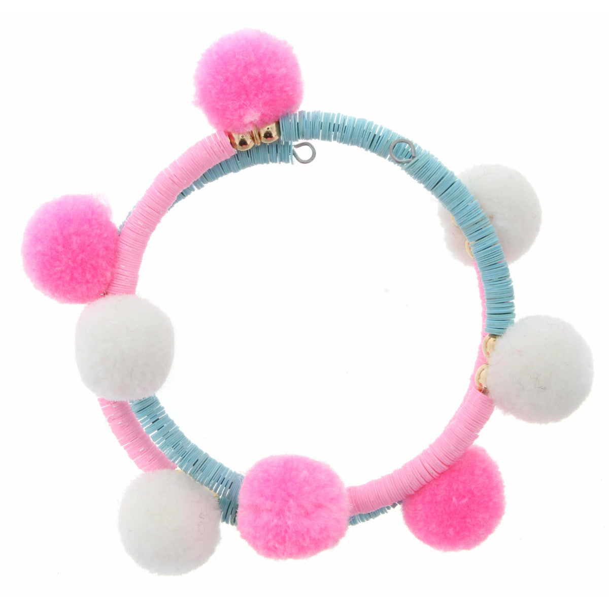 Kid's Pink And Baby Blue Sequin Wrap With Pink And White Poms Poms Bracelet