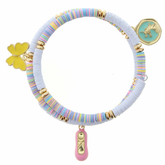Kid's Multi Sequin Wrap With Ballet Slipper, Unicorn And Yellow Butterfly Charm Bracelet
