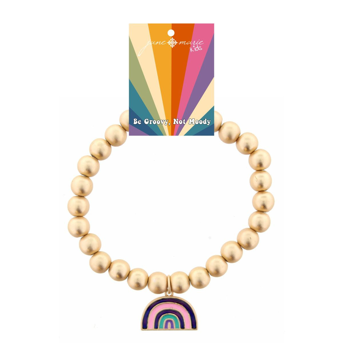 Kid's Gold Beaded Stretch with Mood Changing Rainbow Bracelet