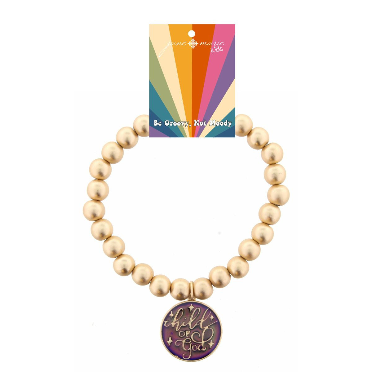 Kid's Gold Beaded Stretch with Mood Changing Circle "Child of God" Bracelet
