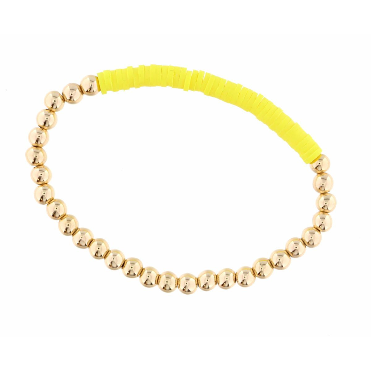Kid's Gold Beaded with Yellow Rubber Disk Section Bracelet